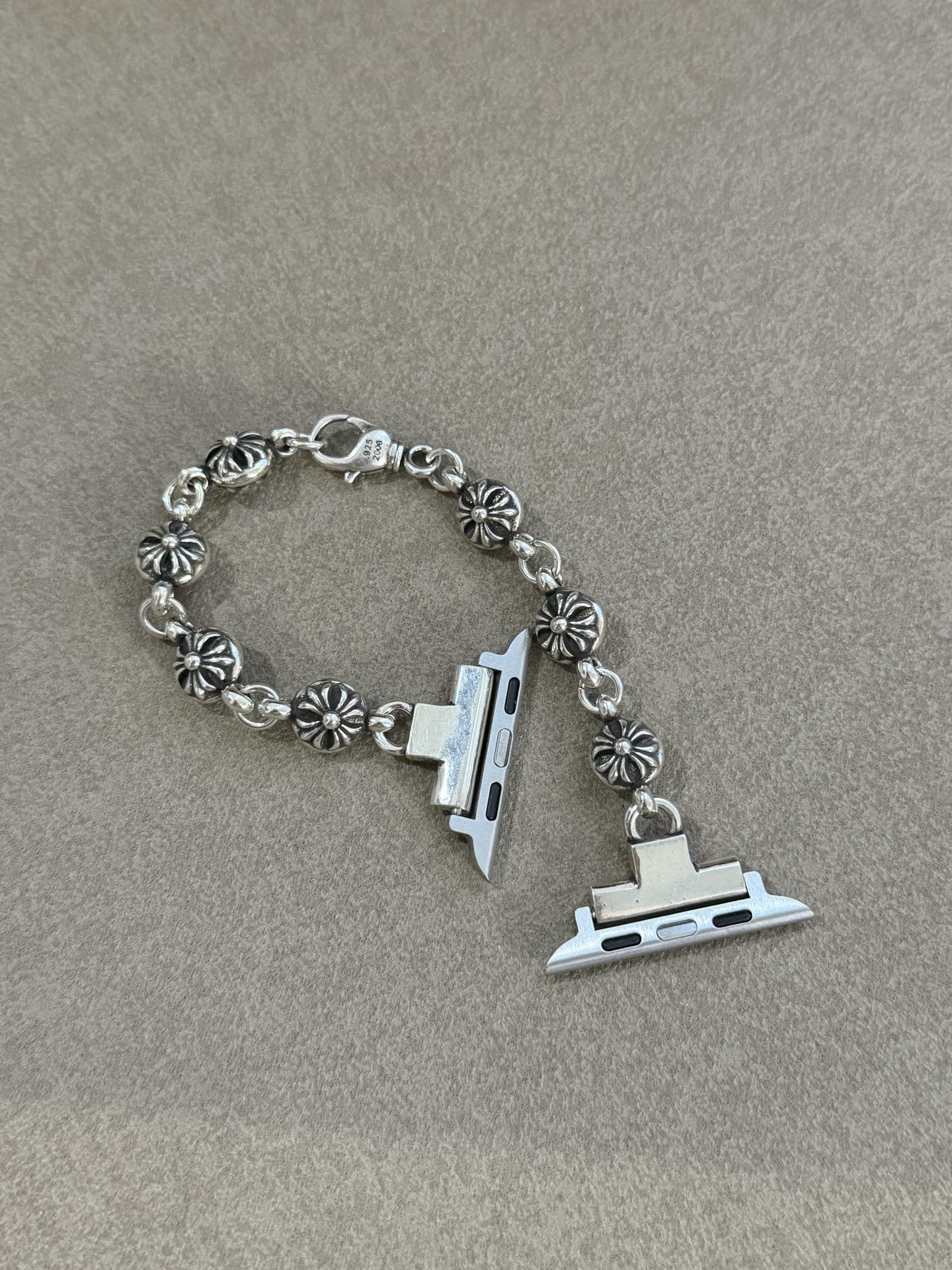 Chrome Hearts Silver Watch Band with Decorative Beads
